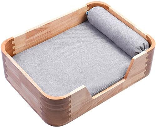 LYXWGRZD Hundebett aus Holz, Haustierbett mit Matratze, Hundesofa for Katzen/kleine Hunde, Hundebett/Katzenbett, waschbarer Bezug, Haustiersofa, hundekorb