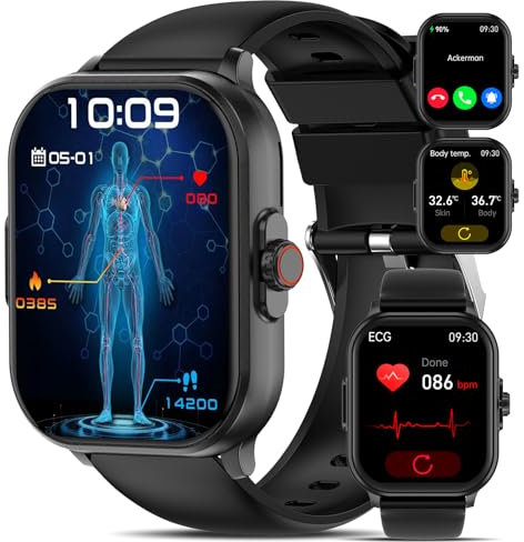 YYKY 𝐄𝐊𝐆+𝐇𝐑𝐕 Smartwatch Herren Damen 2.01”Gesundheitsuhr ΒΙυtｚυcker 𝐁𝐥𝐮𝐭𝐝𝐫𝐮𝐜𝐤 𝐒𝐏𝐎𝟐ΑpΝOE-ErKEΝΝuΝG,Telefonfunktion,Wetter,Herzfrequenz Schlafmonitor Fitnessuhr Android/iOS (Schwarz)