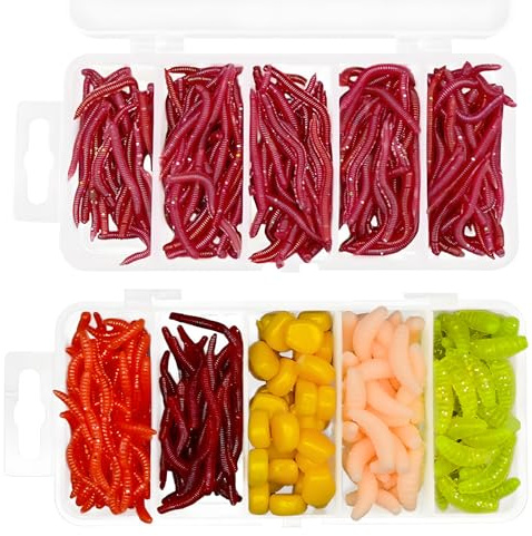 JJQHYC 360PC Soft Plastic Fishing Lures Kit Artificial Worms Maggots | Freshwater & Saltwater Fishing Gear Accessories Baits for Trout, Bass, Pike