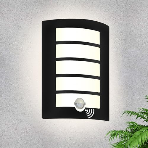 HiBay Aussenlampe mit Bewegungsmelder E27 Wandlampe IP44 Eckig Außenlampe Schwarz Matt Edelstahl ABS Wandleuchte Aussen für Hauswand Balkon Treppenhaus Beleuchtung (Ohen Glühbirnen)