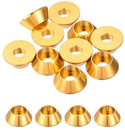 QUARKZMAN Arandelas Cónicas M6, Arandelas de Copa de Aluminio Anodizado para Tornillo Rc/Fpv/Pc/Dron/Accesorios de Modelos Mecánicos, Paquete de 10 (Dorado)