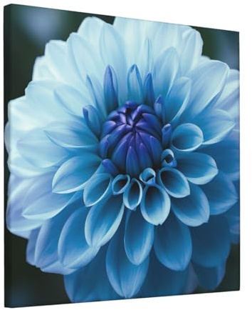 LHDGBWC Lienzo decorativo para pared de sala de estar, arte moderno, pintura para colgar, impresiones en lienzo con flores de dalia azul, arte estético de pared para dormitorio, baño, oficina,