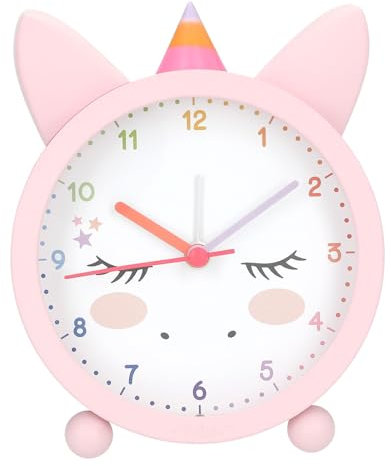 Depesche 13527 Ylvi - Wecker in Rosa für Kinder, mit Einhorn Motiv und Ohren und Horn, lautlose Uhr mit Licht-Funktion, inklusive Batterie