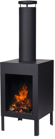 JSH Modern Square Chiminea for Outdoors Garden and Patio | 100cm Black Metal Brazier Fire Pit | Durable | Easy To Assemble | Outdoor Lightweight Wood Log Burner