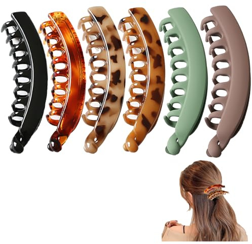6 Stück Banana Clip DüNnes Haar,Bananenspange,Klein Rund Banane Haare Clips Groß,Damen Hair Bananen Haarspange Haaraccessoires,Kunststoff Style Bannana Beauty Dickes Haarspangen,für Locken Styling