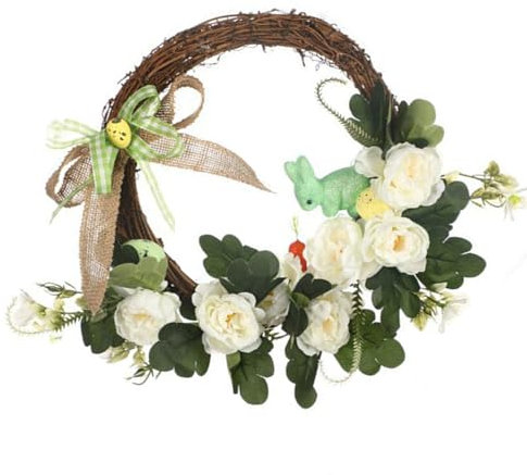 LIbgiubhy Couronne de Pâques avec fleurs colorées et œufs - Pour décoration saisonnière de la maison - Décoration florale à suspendre à la porte d'entrée