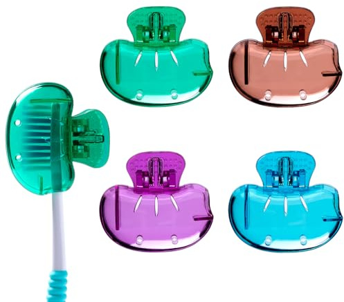 seplouis Zahnbürstenabdeckung 4er-Pack, belüftet, für Reisen, passend für die meisten Hand- & elektrischen Zahnbürstenköpfe, Wiederverwendbare Clip-On Schutzkappen (Blau, Grün, Braun, Lila)