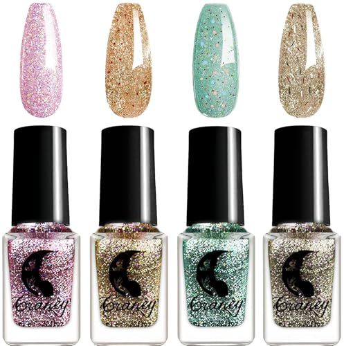 Nail Polish Set - Glitter Nail Varnish Sets - Long Lasting & Quick Dry Nail Polish Gel Nail Colours - Oil-Based Formula Breathable nail polish Sets - No Need Cure Nail Art Salon
