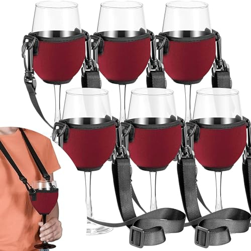 Bocguy 6er Weinglashalter zum Umhängen, Weinglas to go zum Umhängen | Tragbar Weinhalter zum Umhängen, Umhängetasche für Weingläser Stoff für weinwanderung, Weinfest, Hochzeit, Party, Picknicks