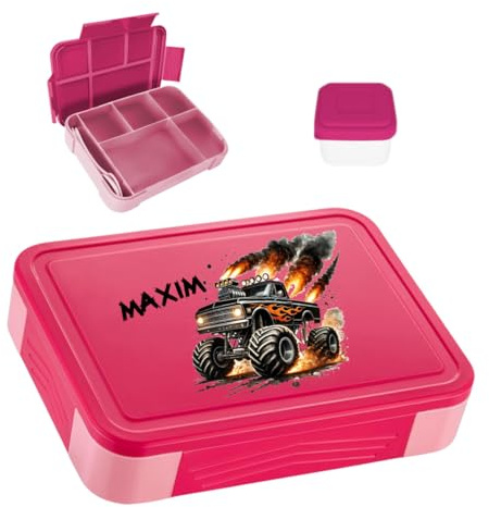 minimutz Contenitore per il pranzo per ragazzi personalizzato, per il pranzo con molti scomparti, senza BPA, a prova di perdite, con stampa colorata (rosa)