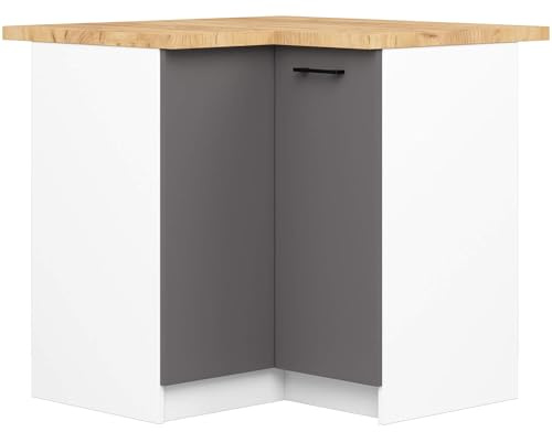 AKORD | Eck-Küchenschrank mit Arbeitsplatte - Oliwia S90 | Küchenunterschrank mit 2 Türen und 2 Einlegeböden | Unterschrank Küche 90 cm Breit | ABS-Kante 18 mm | 46x90x85 cm | Weiß & Graphitgrau