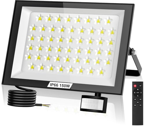 Lightasea 150W LED Strahler mit Bewegungsmelder Außen,15000LM Außenlampe mit Fernbedienung,6500K Kaltweiß Superhell LED Außenstrahler,IP66 Wasserdicht LEDs Fluter,für Garten,Garage,Innenhöfe