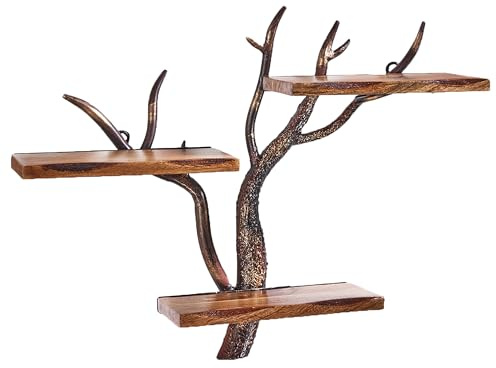 Kobolo Wandregal ESRA Regal aus braunem Mangoholz Metall im 57x19x46 cm