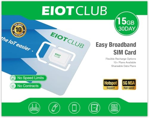 EIOTCLUB SIM Dati Prepagata 15GB 30 Giorni, Router Sim Solo Dati, Senza Contratto, 5G/4G LTE, Compatibile con Router, Hotspot, Tablet, PC, Copertura in 33 Paesi Europei