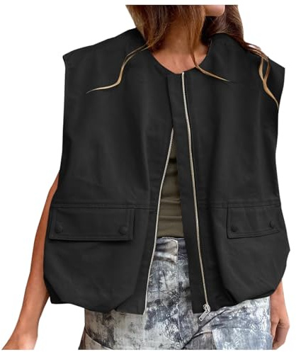 Generisch Chaleco para mujer con chaleco deportivo desmontable resistente al viento con 5 bolsillos para equitación, correr, senderismo, ligero, cuello sin mangas, con bolsillos con cremallera, Jersey