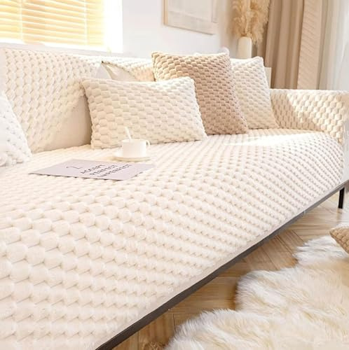 LLIDDAMES Copridivano Spesso Lavabile in Morbida Flanella Universale per Divano da 2 3 4 Posti Runner Copridivano Antiscivolo Copri Divano per Animali e Bambini(Beige,90cm*160cm)