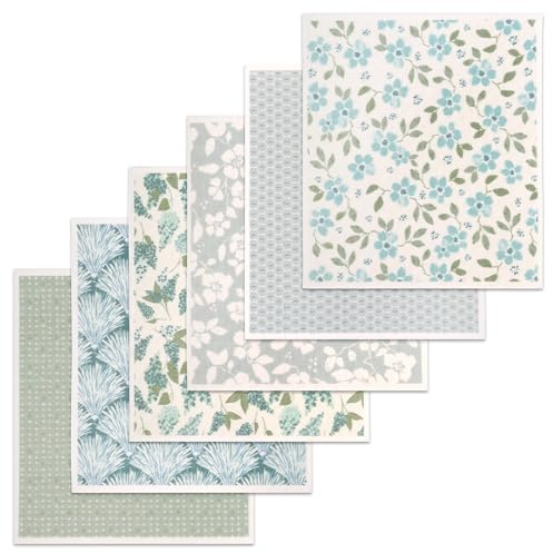 ElevateTech 6Pcs Swedish Dishcloth for Kitchen Reusable Paper Towels Washable Kitchen Towels Geometry Towel Cellulose Fast Drying 7.48 × 6.6 In Decorative Swedish Paper Towel