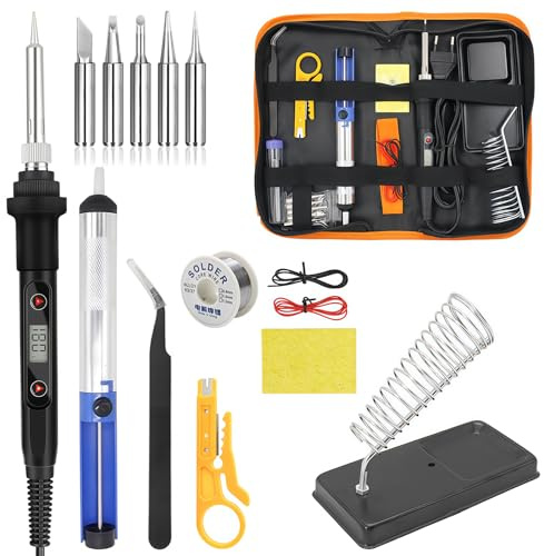 Soldador Estaño Profesional 80W con Pantalla LCD y Temperatura Ajustable 180-500°C, Soldering Kit Completo 15 en 1 con Cautín para Soldar Estaño, Ideal para Soldadores Eléctricos y Soldadura Electrón