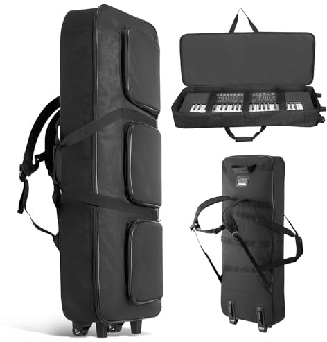 VEVOR Funda Acolchada Portátil para Teclado de Piano Eléctrico, 61 Teclas, 104 x 43 x 13 cm, Bolsa para Teclado con Asas y Ruedas, Tela 1680D Impermeable, para Transporte de Instrumentos, Negro