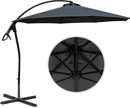 habeig Ampelschirm 3x3m Wasserdicht mit PVC-Beschichtung, Aluminium Sonnenschirm mit Kurbelmechanismus, Anthrazit Pulverbeschichtet, 300x250x300 cm, Polyester 240 g/m²