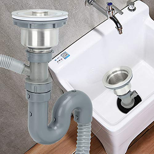 Rengue Desagüe del Fregadero del Baño de Acero Inoxidable con Cubierta de Silicona, Cubierta de Silicona, Tubo con Curva en S, Protección contra Desbordamiento, Desagüe del Fregadero del Baño de