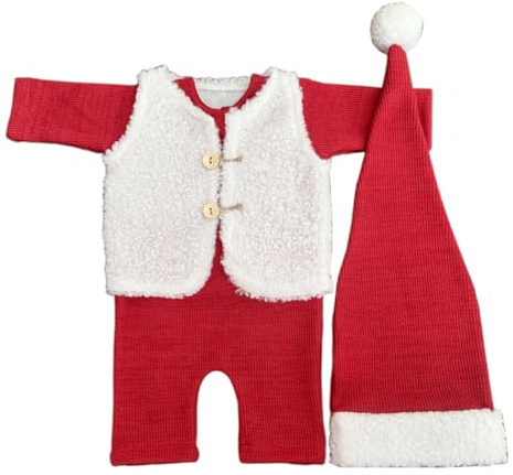 Greabuy Baby Christmas Costume Set 3PCS, Soft Stretchy Santa Outfit for 0-3 Months, Newborn Photography Props and Holiday Photos Newborn Photography Accessories