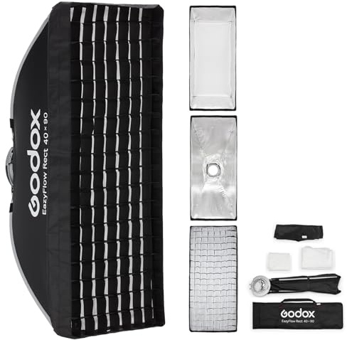 Godox EazyFlow Quick-Release Softbox, Foltbare Octabox Quick Setup, Bowens Mount Soft Box mit Diffusoren Honeycomb Grid für Studio Streaming Outdoor Portrait Fotografie (Rect 40x90cm)