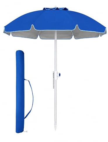 IlGruppone Ombrellone Mare Maxi 220 cm con Protezione UV, Palo a Vite e Inclinazione Regolabile, Parasole da Spiaggia con Presa d'Aria Antivento, Stecche Resistenti e Custodia Trasporto - Blu