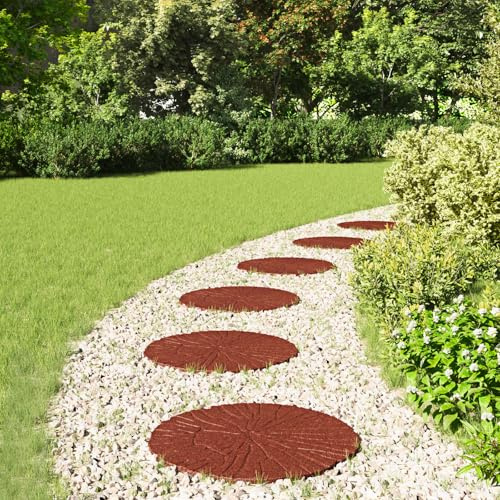 Kaloriko Pierre de marchage Rouge en Caoutchouc 6 pcs Ø 45 x 1,8 cm pour Jardin, pelouse, Cour, Patio, terrasse et Chemin paysager antidérapant résistant aux UV, sans Installation