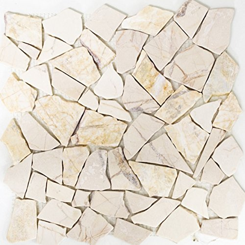 Mosaik Bruch/Ciot golden cream poliert mit Struktur Marmor Naturstein Küche, Mosaikstein Format: 15-69x8 mm, Mattengröße: 305x305 mm, 10 Matten