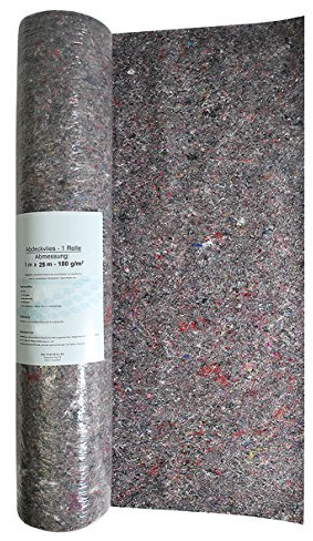 HELO Antirutsch Malervlies 1 x 25 m Rolle (Breite: 1m) wiederverwendbar, Profi Maler Schutzvlies Abdeckvlies aus saugstarken Baumwollfasern 180 g/m² mit undurchlässiger und rutschfester Unterseite