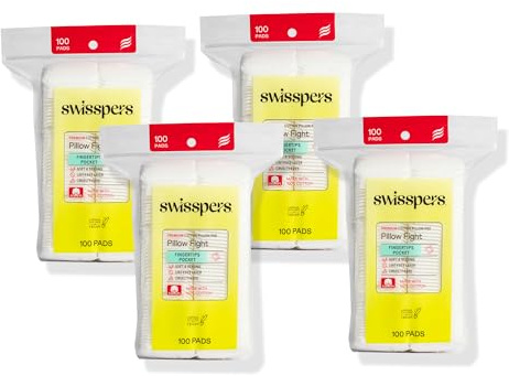 Swisspers Premium Cotton Pillows - 100% Natural, Ultra-Soft Beauty Essentials for Face, Eyes & More - Cruelty-Free, Vegan Skincare Pads for Women, Men & Pets (100 Count) 4 Pack
