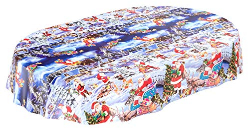 ANRO Wachstuchtischdecke Wachstuch Wachstischdecke Tischdecke Weihnachten Rot Weihnachtsfest Oval 240x140cm eingefasst