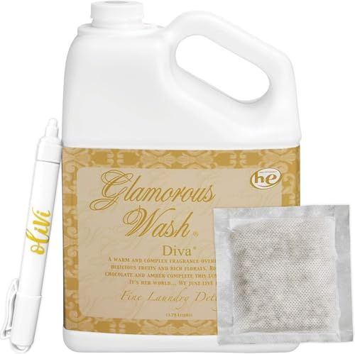 Tyler Diva Glamorous Wash Laundry Detergent - 1 Gallon - with Bonus Olivi Stain Remover Pen - Fresh Scented Sachet - Laundry Detergent - for Washing Clothes, Linen, Lingerie, Expensive Fabric, Sheets