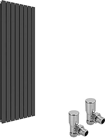 ELEGANT Vertical Column Designer Radiator Tall Upright Flat Panel 1800 x 608 mm Anthracite Double Radiators with Free Angled Valves