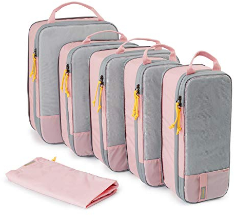 BAGSMART Koffer Organizer Packing Cubes Compression 6 Stück, Rucksack Organizer Packtaschen, Wasserdicht Packwürfel Kompression, Travel Essentials Kofferorganizer Für Handgepäck, Rosa