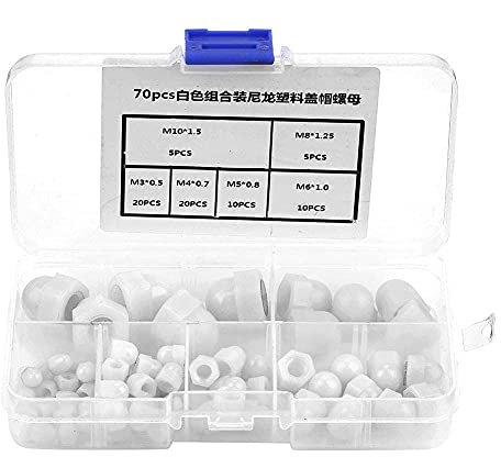 Kit D'assortiment D'écrous Borgnes Capuchon à Tête Bombée En Nylon Écrou Hexagonal Couronne Écrous Borgnes En Forme D'écrou Borgne 70 Pièces M3 M4 M5 M6 M8 M10 Noir Blanc (en Option)(blanc)
