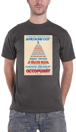 James Bond 007 T Shirt Octopussy German Affiche Nouveau Officiel Homme Charcoal Size XXL