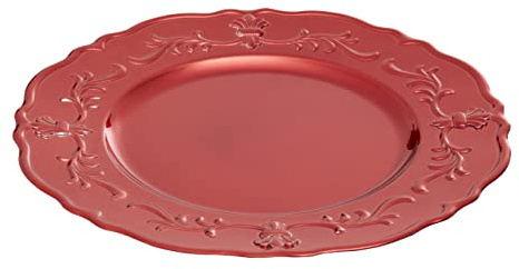 Premier Housewares 33cm Set of 4 Red Baroque Charger Plate Set | versatile Dinnerware Set Charger Plates for all Ocassions | Centrepiece Dinner Plates for Home