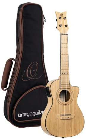 Ortega Guitars Concert Ukulele Electro-Acoustic – Bamboo Series – Including Gigbag – Bamboo, Natural (RUNAB-CC)