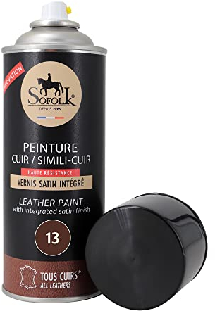 Sofolk - Pintura para cuero con barniz integrado - Recoloración de cuero dañado, rayado y descolorido: volante, asiento de coche, sofá, zapatos - Spray 400ml - 13-Brown