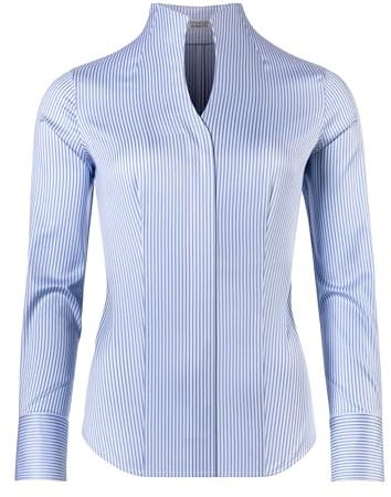 Vincenzo Boretti Blusa, Modern-Fit/Taglio Abbastanza Aderente, Colletto Alto, a Righe - Facile da Stirare Bianco/Blu 42