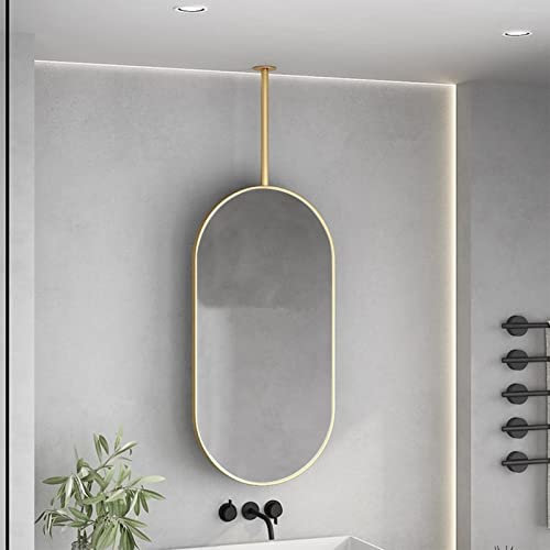 Hamankim Moderner ovaler Spiegel Metallrahmen Spiegel, Deckenmontage HD Waschtischspiegel mit hängenden Stangen, schwebenden dekorativen Spiegeln für Schlafzimmerbad und Wohnzimmer (Size : 40cmx70cm)