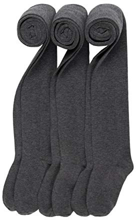 artie Girls Cotton-Rich Plain Tights 3 Pack, Dark Grey Cotton School Uniform Winter Tights, Soft & Durable, Ages 7-8 Years
