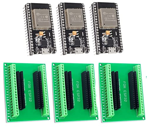 DUBEUYEW ESP32S ESP32 Development Board 2.4GHz Dual-Mode WiFi+ Bluetooth Dual Cores Microcontroller Processor, with three Breakout Board(38pin Combination sets-3PCS)