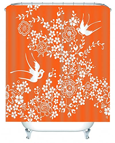 Hoisy Shower Curtains Anti Mold, Duschvorhang Moder Blume Der Friedenstaube Weiß-Orange Größe 165X180CM