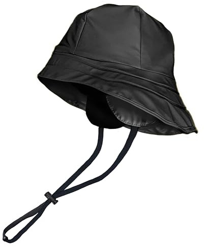 Toutacoo Cappello da Pioggia, Impermeabile, Unisex, a Tesa Larga - Berretto con sottogola e paraorecchie, Fodera in Pile (01- Nero)