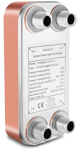 QUELECO Custom Plate Heat Exchanger, 2x5 12 Plates Water To Water Heat Exchanger with 1/4 NPT, Customed Stainless Steel Brazed Plate Heat Exchanger For Floor Heating, Water Heating, Snow Melting
