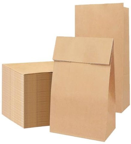 100 Stück Papiertüten Braun 28 x 15 x 9cm Kraftpapier Tüten Papier Geschenktüten Verpackungstüten Papier Brottüten Groß Wiederverwendbare Umweltfreundliche Vintage Papiertüte