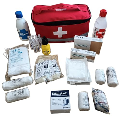 FERRETELIX® Botiquin neceser REFLECTANTE ROJO primeros auxilios con dotacion 26 cm x 14 cm x 14 cm Completo Emergencia, Para Viaje y Acampada, Hogar, Coche, Supervivencia, Excursión, Montaña F